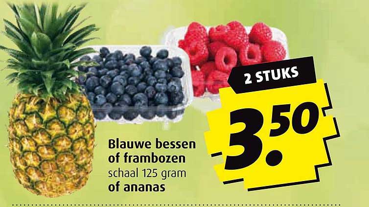 Blauwe bessen of frambozen schaal 125 gram of ananas