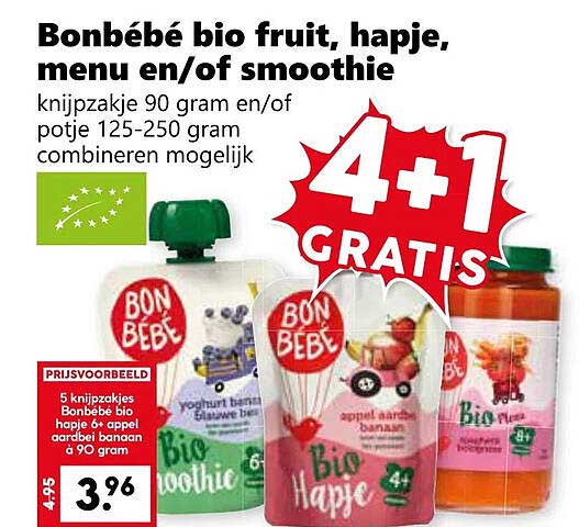 Bonbébé bio fruit, hapje, menu en/of smoothie