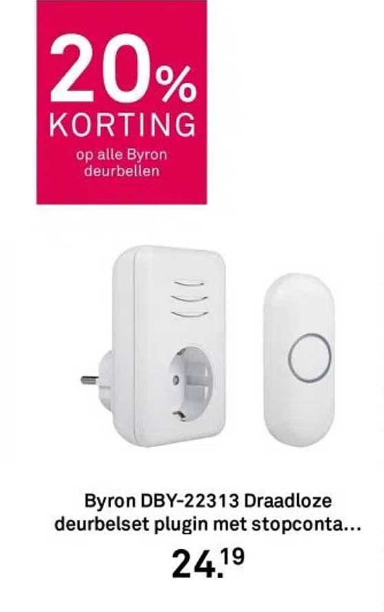 Byron DBY-22313 Draadloze deurbelsset plugin met stopcontact...