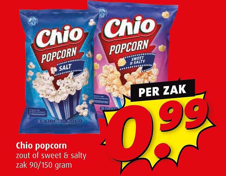 Chio popcorn zout of sweet & salty zak 90/150 gram