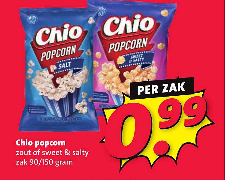 Chio popcorn zout of sweet & salty zak 90/150 gram