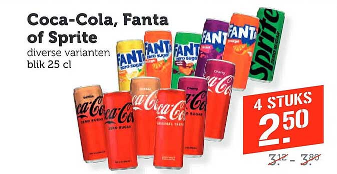 Coca-Cola, Fanta of Sprite diverse varianten blik 25 cl