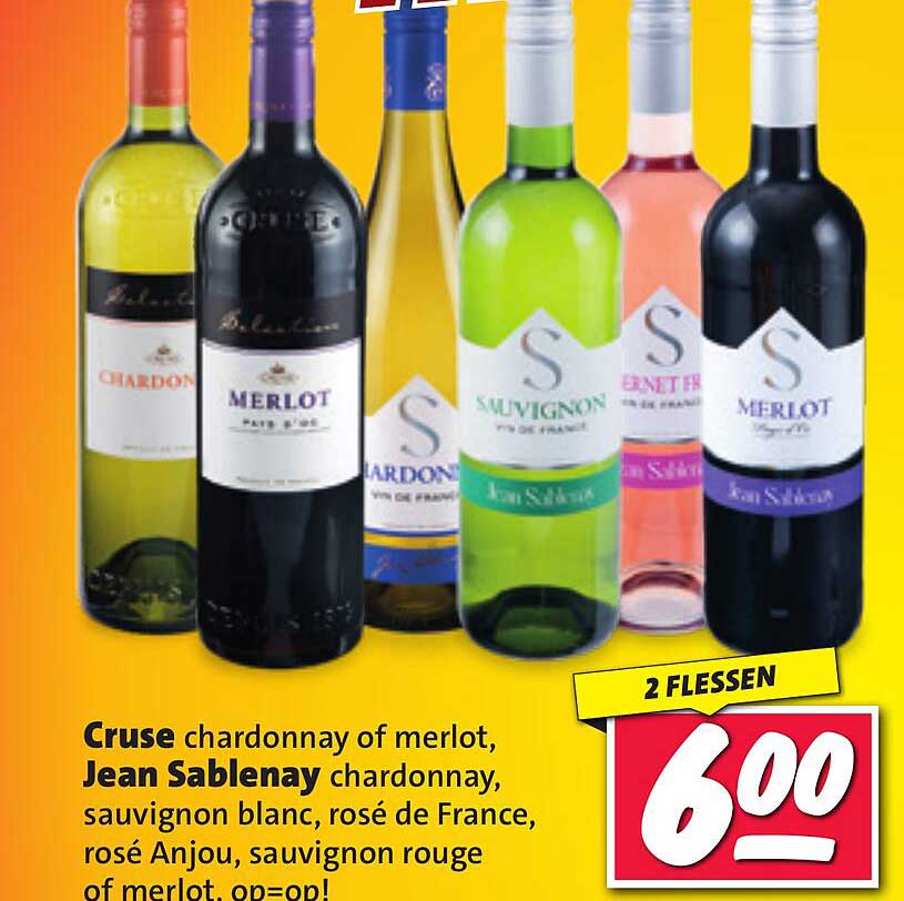 Cruse chardonnay of merlot, Jean Sablenay chardonnay, sauvignon blanc, rosé de France, rosé Anjou, sauvignon rouge of merlot, op=op!