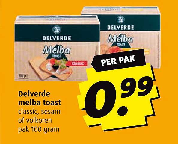 Delverde melba toast classic, sesam of volkoren pak 100 gram