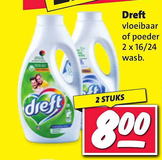 Dreft vloeibaar of poeder 2 x 16/24 wasb.