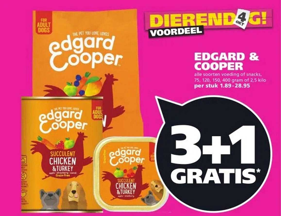 EDGARD & COOPER - alle soorten voeding of snacks, 75, 120, 150, 400 gram van 2,5 kilo per stuk 1.89-28.95
