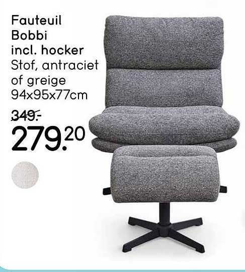 Fauteuil Bobbi incl. hocker Stoff, antraciet of greige 94x95x77cm