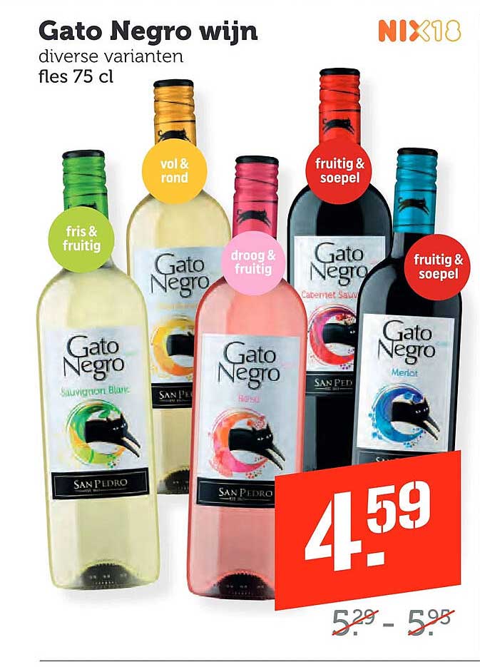 Gato Negro wijn diverse varianten fles 75 cl