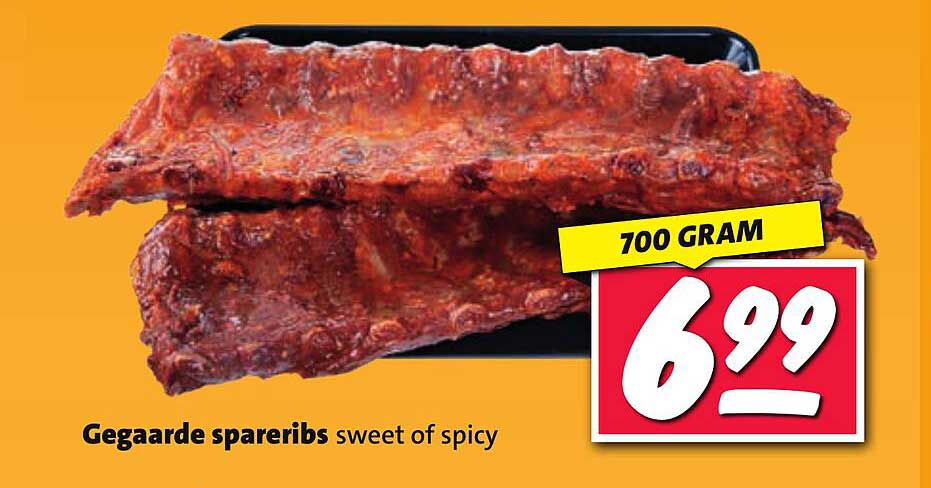 Gegaarde spareribs sweet of spicy