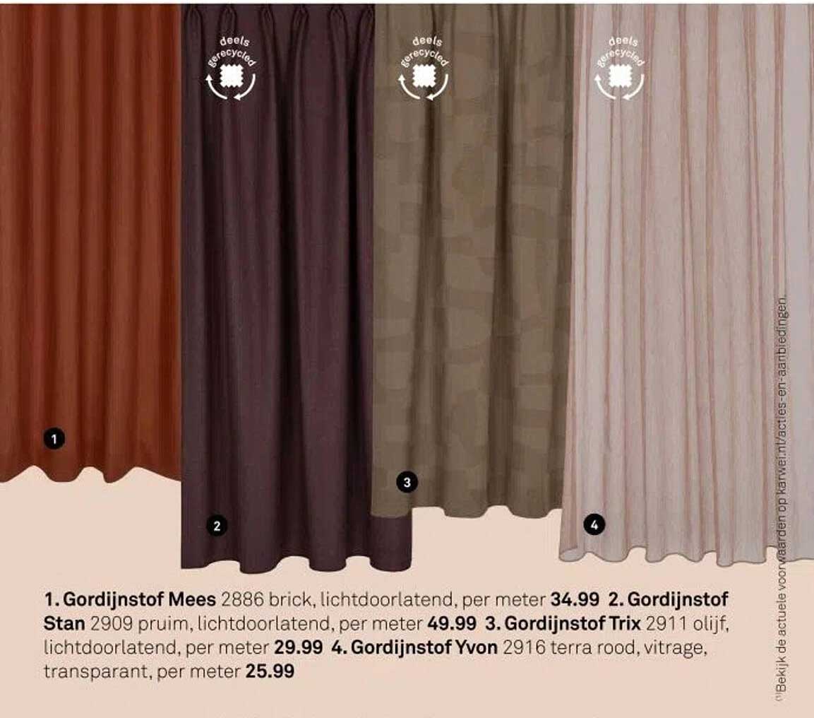 Gordijnstof Mees 2886 brick, lichtdoorlatend, per meter 34.99