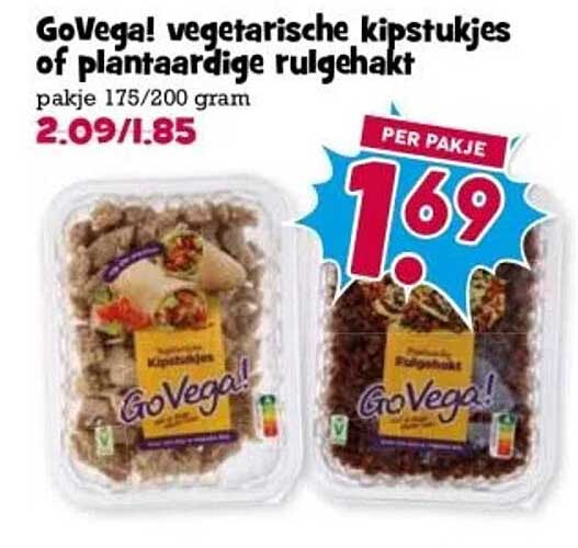 GoVeGa! vegetarische kipstukjes of plantaardige rulgehakt