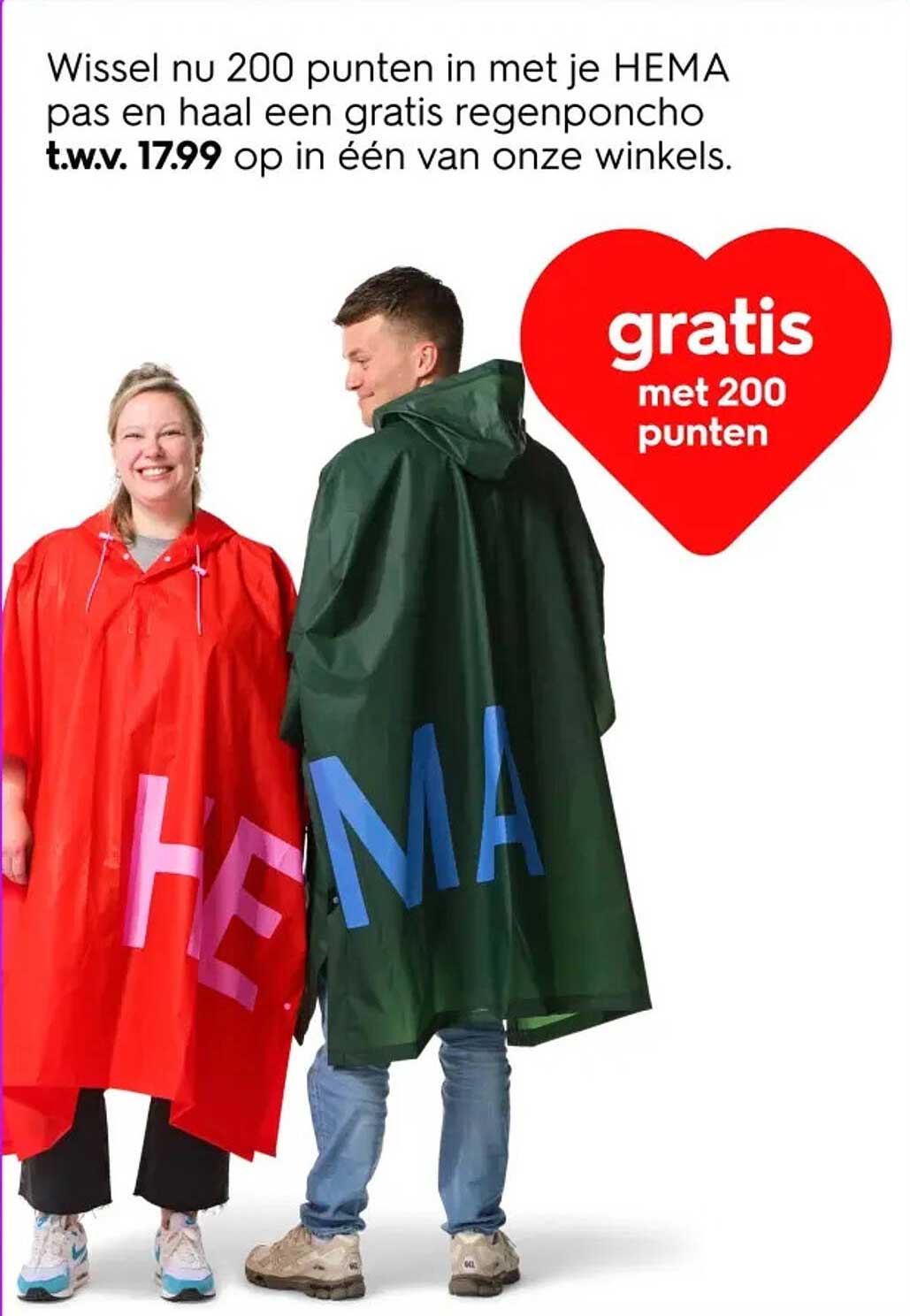 Gratis regenponcho t.w.v. 17.99 bij inwisseling van 200 punten