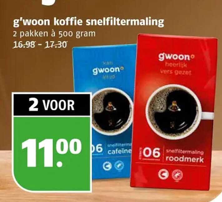 g'woon koffie snelfiltermaling 2 pakken à 500 gram