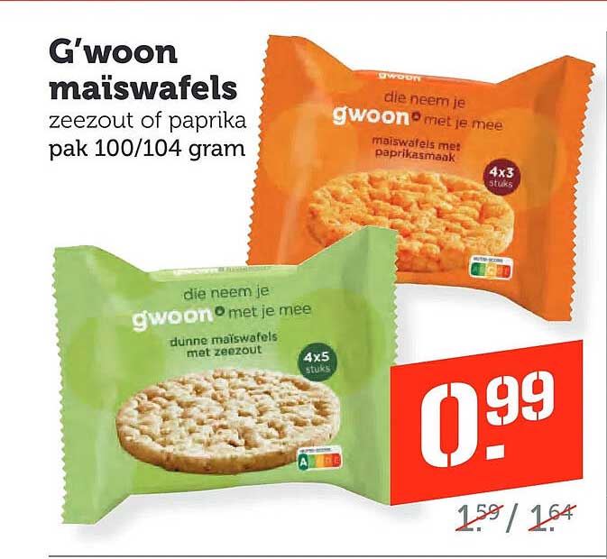 G'woon maïswafels zeezout of paprika pak 100/104 gram