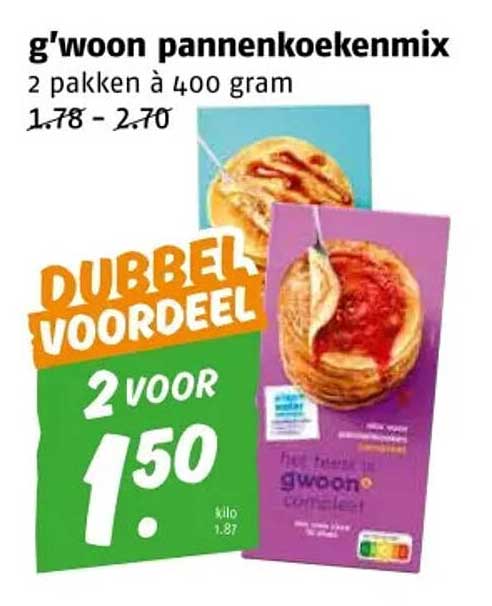 g'woon pannenkoekenmix 2 pakken à 400 gram