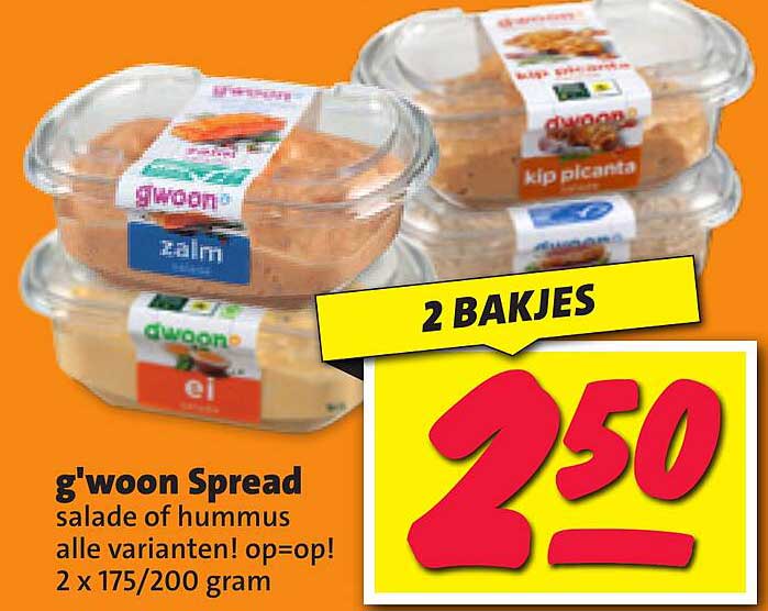 g'woon Spread salade of hummus alle varianten! op=op! 2 x 175/200 gram