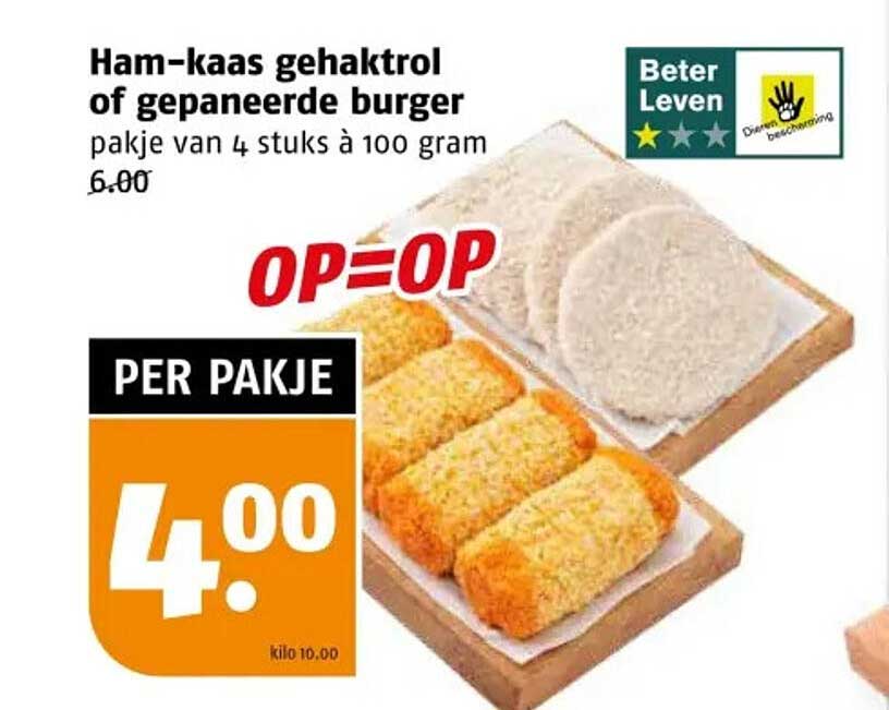 Ham-kaas gehaktrol of gepaneerde burger