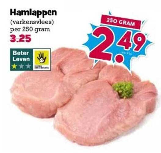 Hamlappen (varkensvlees) per 250 gram