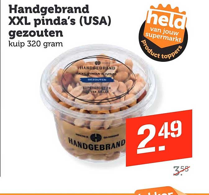 Handgebbrand XXL pinda's (USA) gezouten kuip 320 gram