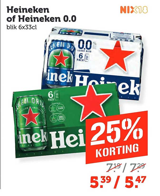 Heineken of Heineken 0.0 blik 6x33cl