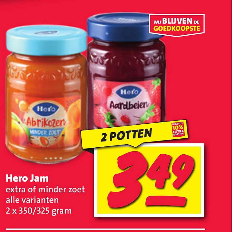 Hero Jam extra of minder zoet alle varianten 2 x 350/325 gram
