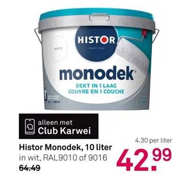 Histor Monodek, 10 liter in wit, RAL9010 of 9016