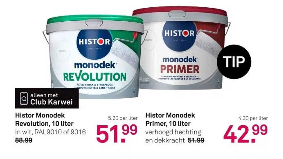 Histor Monodek Revolution, 10 liter in wit, RAL9010 of 9016