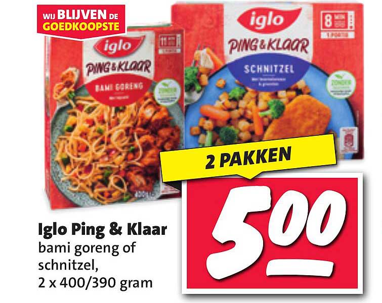 Iglo Ping & Klaar bami goreng of schnitzel, 2 x 400/390 gram