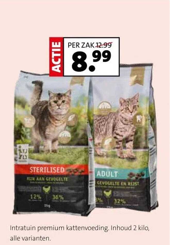 Intratuin premium kattenvoeding. Inhoud 2 kilo, alle varianten.