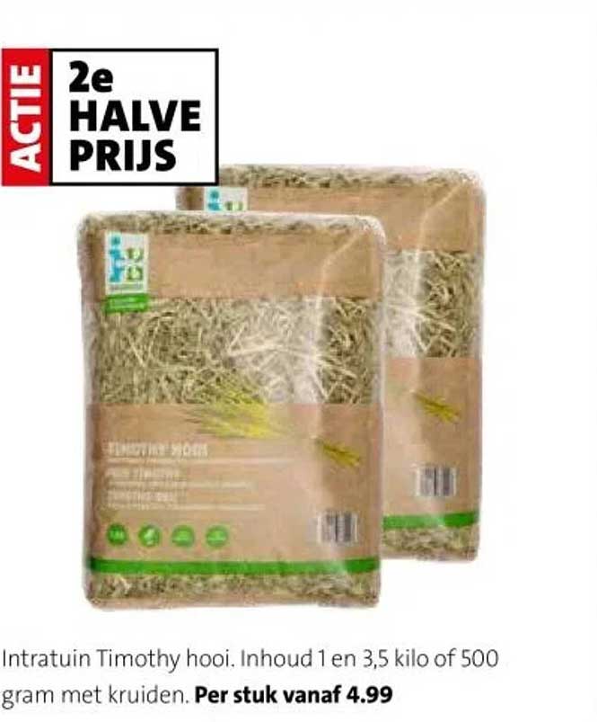 Intratuin Timothy hooi. Inhoud 1 en 3,5 kilo of 500 gram met kruiden. Per stuk vanaf 4.99