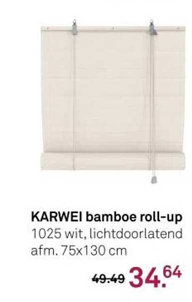KARWEI bamboe roll-up 1025 wit, lichtdoorlatend afm. 75x130 cm
