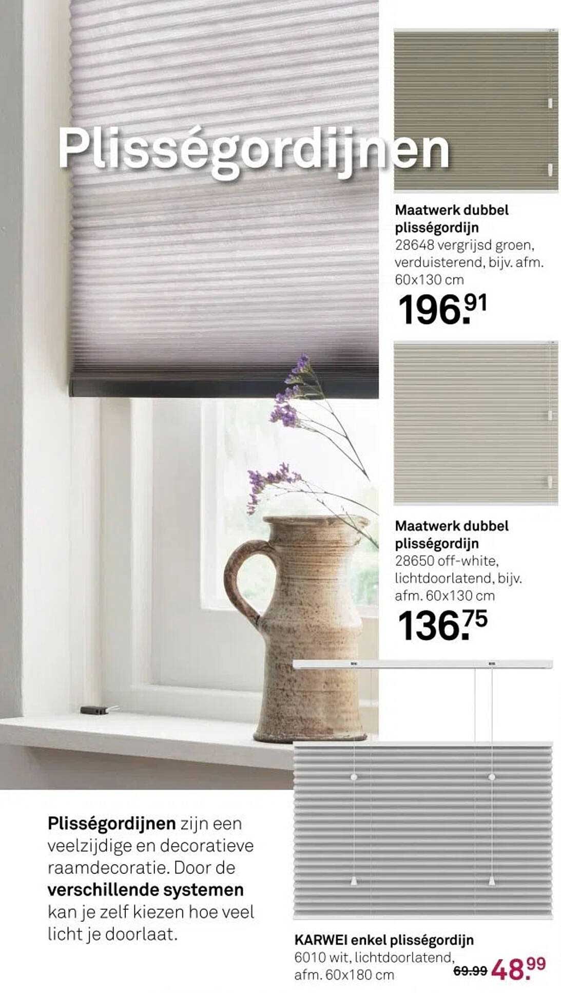 KARWEI enkel plisségordijn 6010 wit, lichtdoorlatend, afm. 60x180 cm