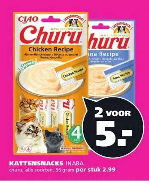KATTENSNACKS INABA churu, alle soorten, 56 gram per stuk 2.99