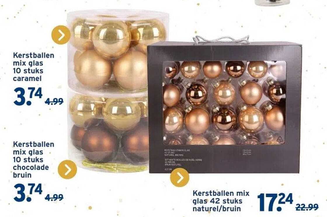Kerstballen mix glas 42 stuks natuur/bruin