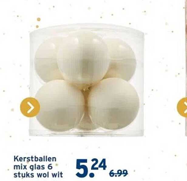 Kerstballen mix glas 6 stuks wol wit