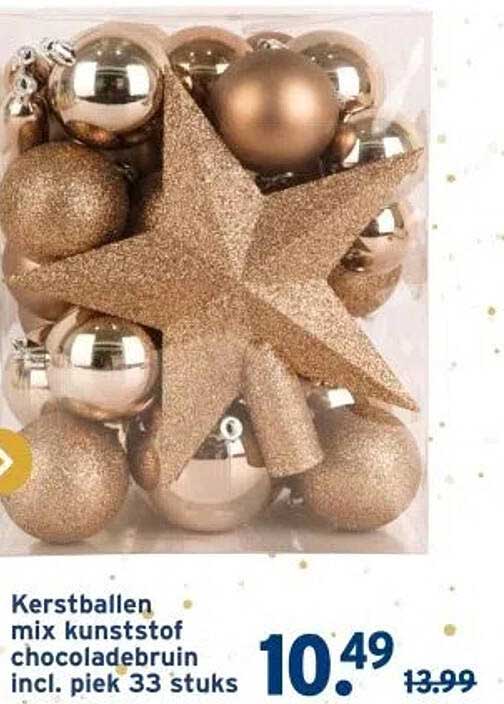 Kerstballen mix kunststof chocoladebruin incl. piek 33 stuks
