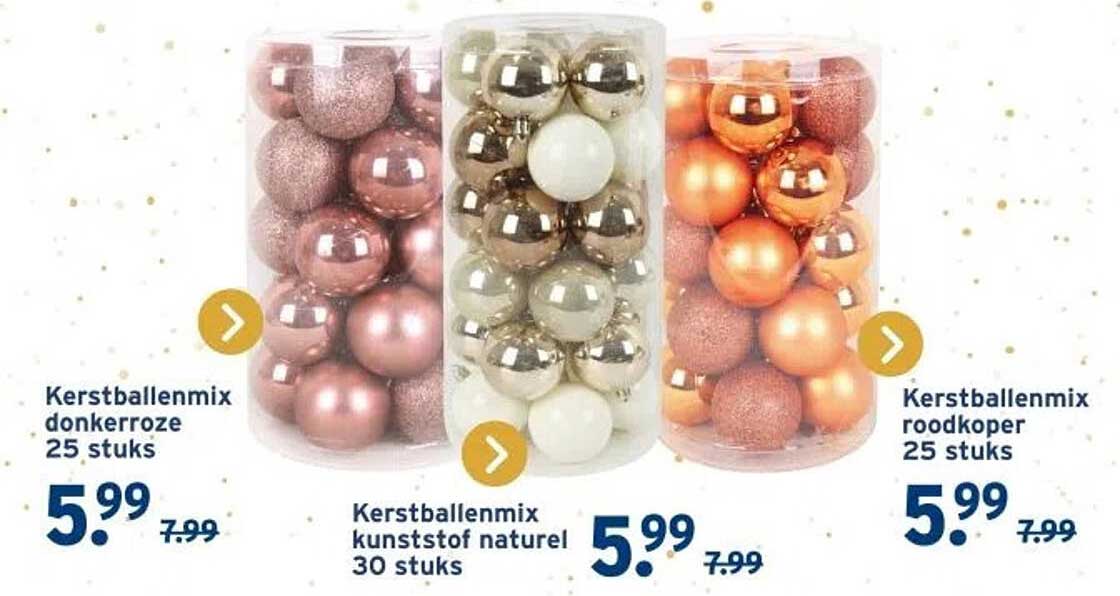 Kerstballenmix donkerroze 25 stuks, Kerstballenmix kunststof natuurlijk 30 stuks, Kerstballenmix roodkoper 25 stuks