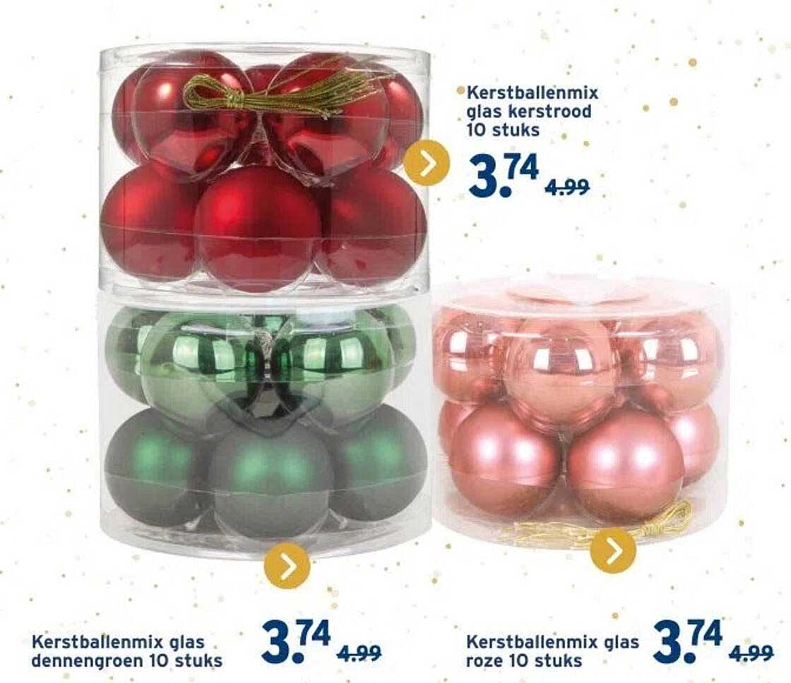 Kerstballenmix glas kerstrood 10 stuks