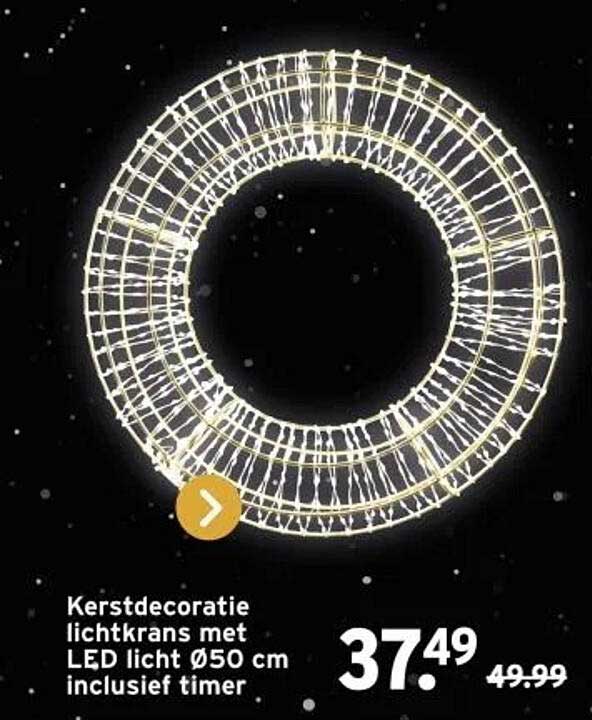 Kerstdecoratie lichtkrans met LED licht Ø50 cm inclusief timer