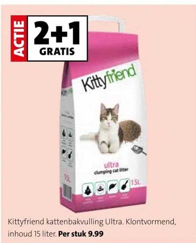 Kittyfriend kattenbakvulling Ultra. Klontvormend, inhoud 15 liter. Per stuk 9.99
