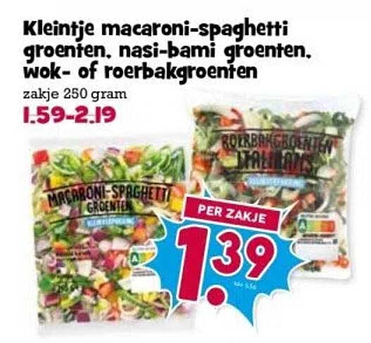Kleinste macaronispaghetti groenten, nasi-bami groenten, wok- of roerbakgroenten
