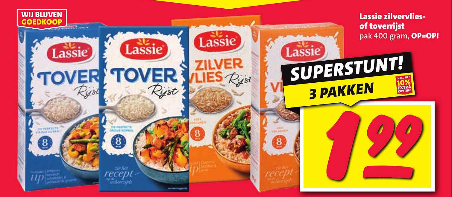 Lassie zilvervlies- of toverrijst pak 400 gram, OP=OP!