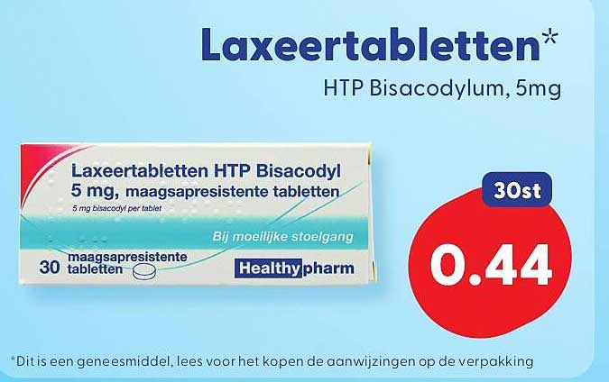 Laxeertabletten HTP Bisacodyl, 5 mg, maagsapresistente tabletten