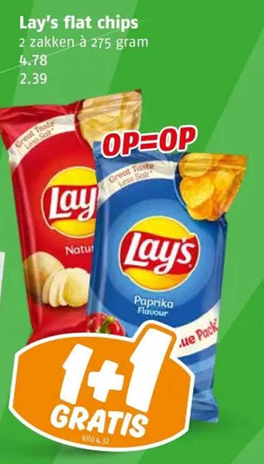 Lay's flat chips 2 zakken à 275 gram