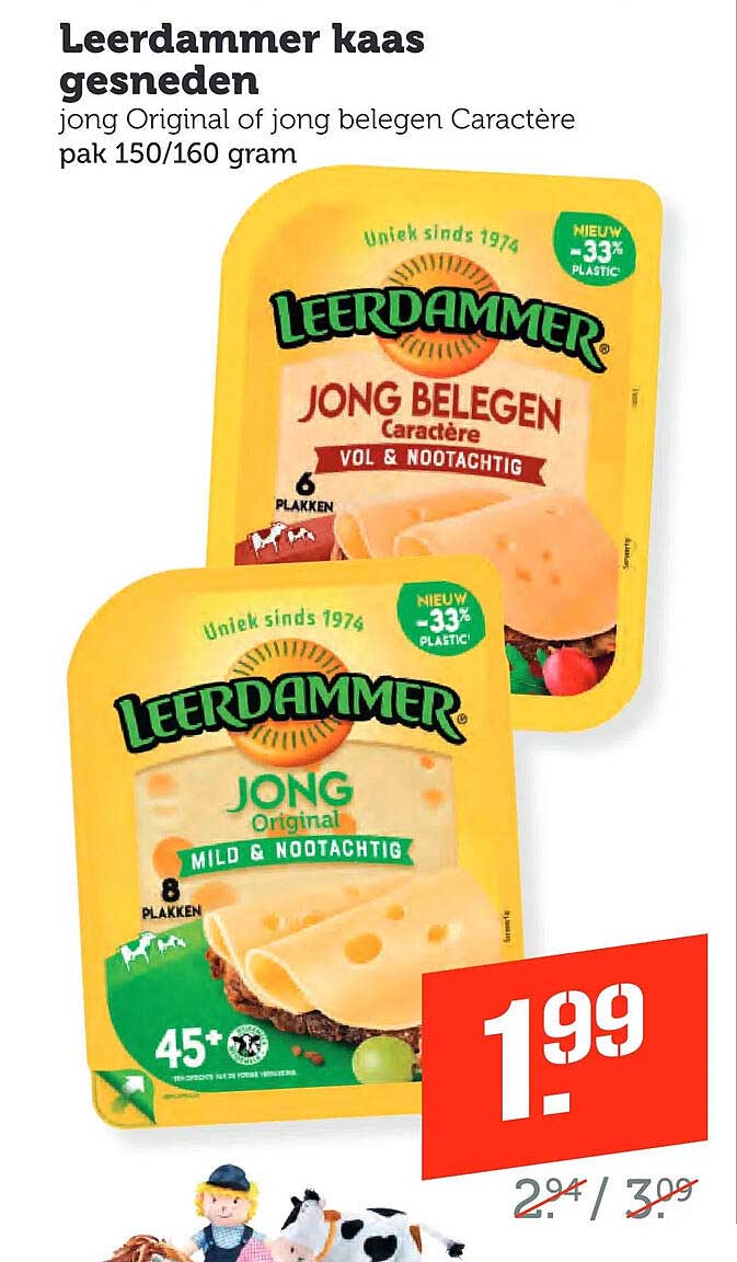 Leerdammer kaas gesneden jong Original of jong belegen Caractère pak 150/160 gram
