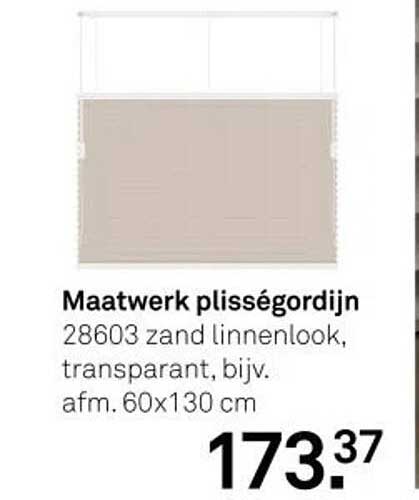 Maatwerk plisségordijn 28603 zand linnenlook, transparant, bijv. afm. 60x130 cm