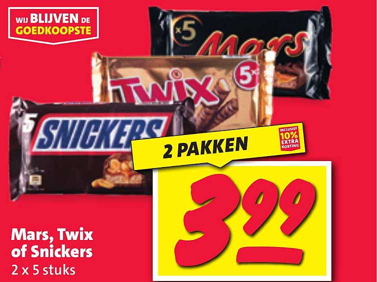 Mars, Twix of Snickers 2 x 5 stuks
