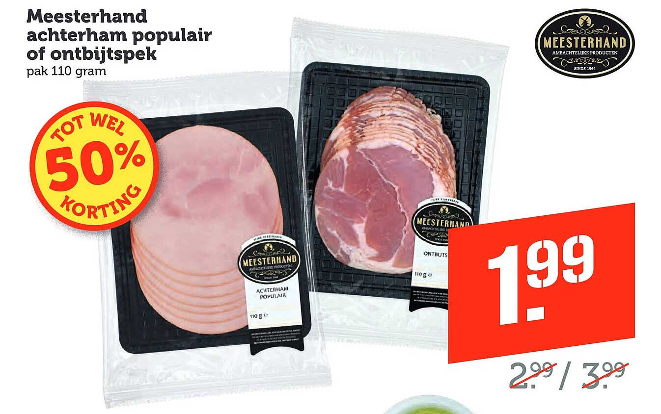 Meesterhand achterham populair of ontbijtspek pak 110 gram