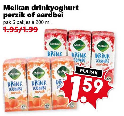 Melkan drinkyoghurt perzik of aardbei
