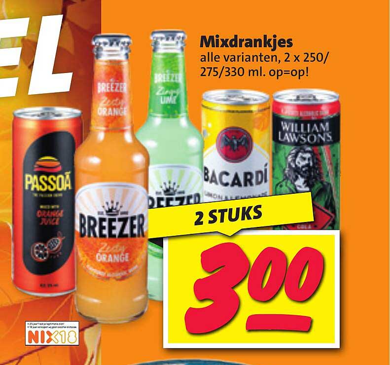 Mixdrankjes alle varianten, 2 x 250/275/330 ml. op=op!